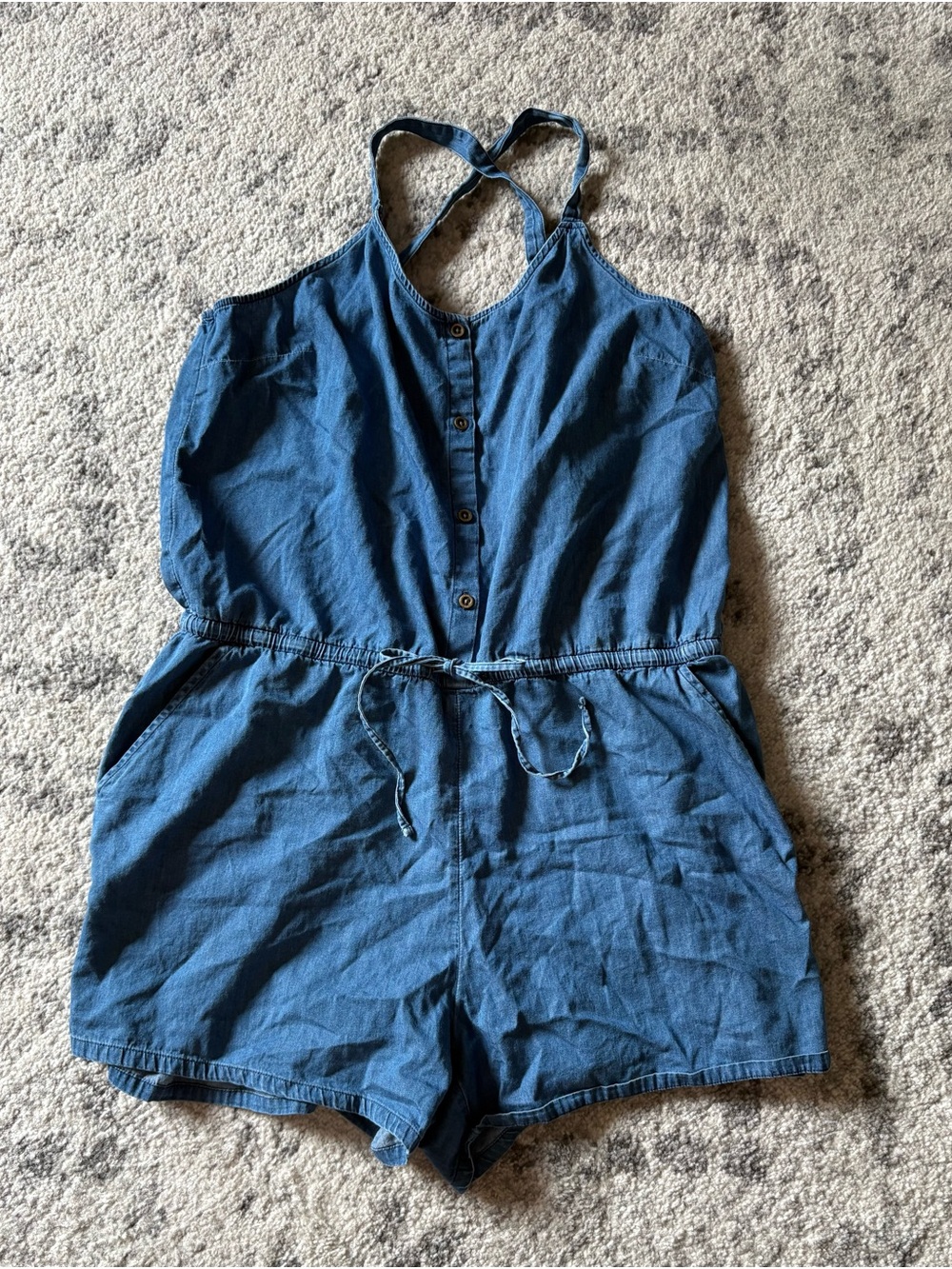 Old Navy Blue Denim-Look Drawstring Romper
